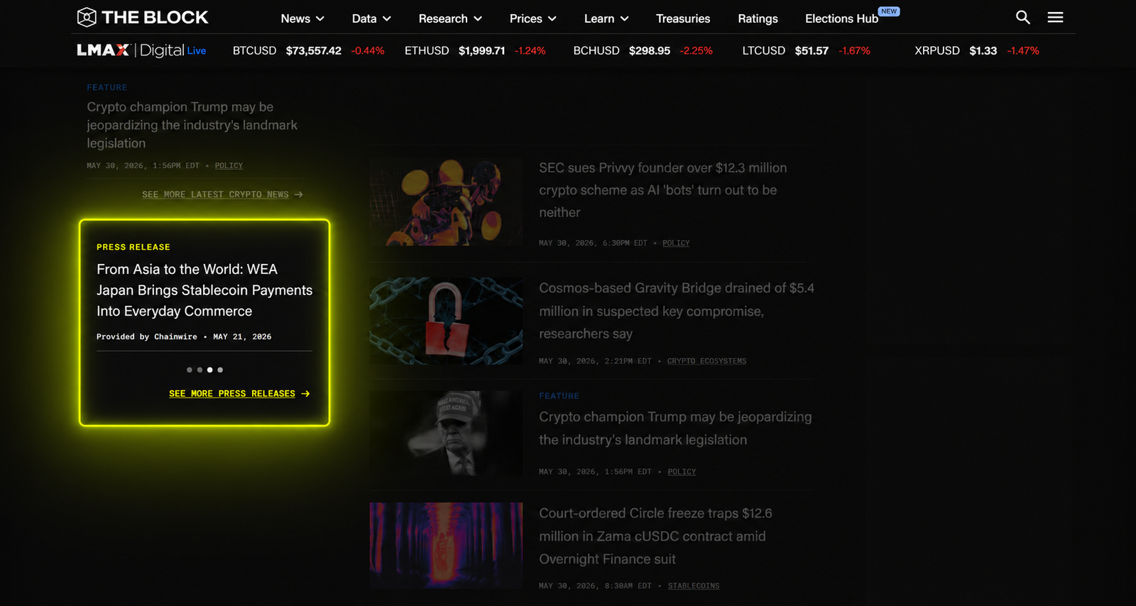 The Block homepage preview