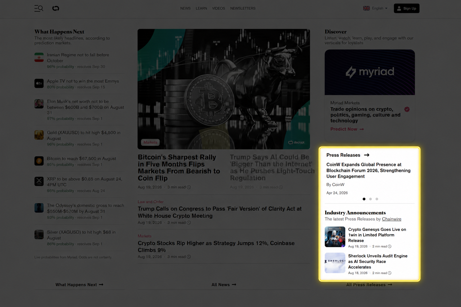 Decrypt homepage preview